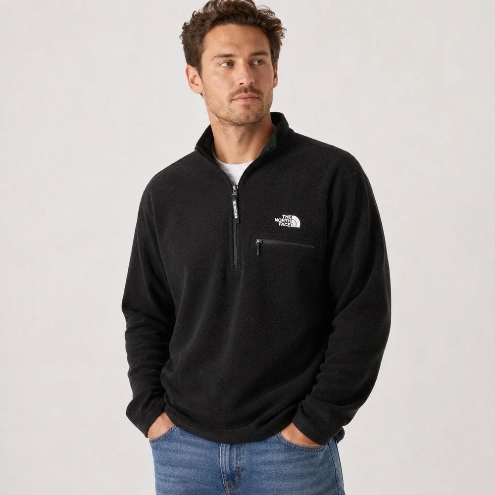 The North Face Quarter Zip Fleece Pullover‎ Medium Black Pocket Casual Outdoor